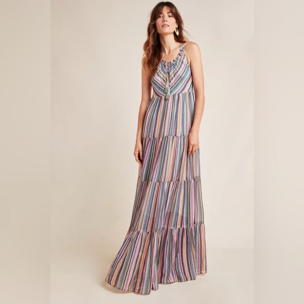 Love the label Striped Tiered Halter Maxi dress M